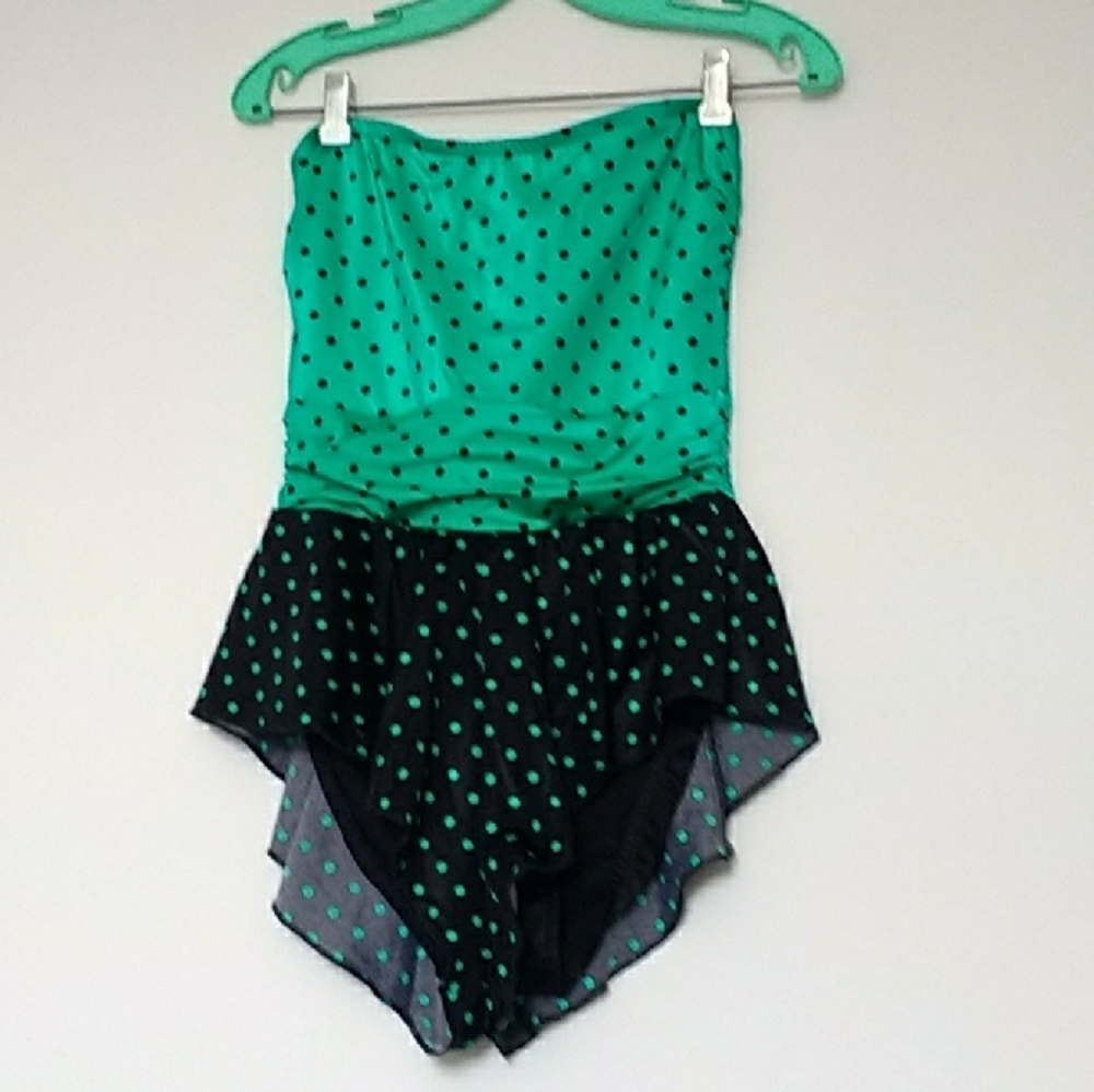 Jantzen One Piece Skirted Polka Dot Swimsuit Size 10